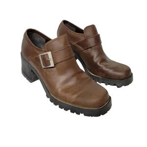 Vintage 1990s Y2K Chunky Heel Square Toe Brown Ankle Boots 6